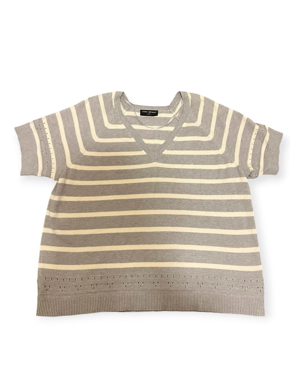 LANE BRYANT Striped Short Sleeve V-Neck Knit Top 22/24